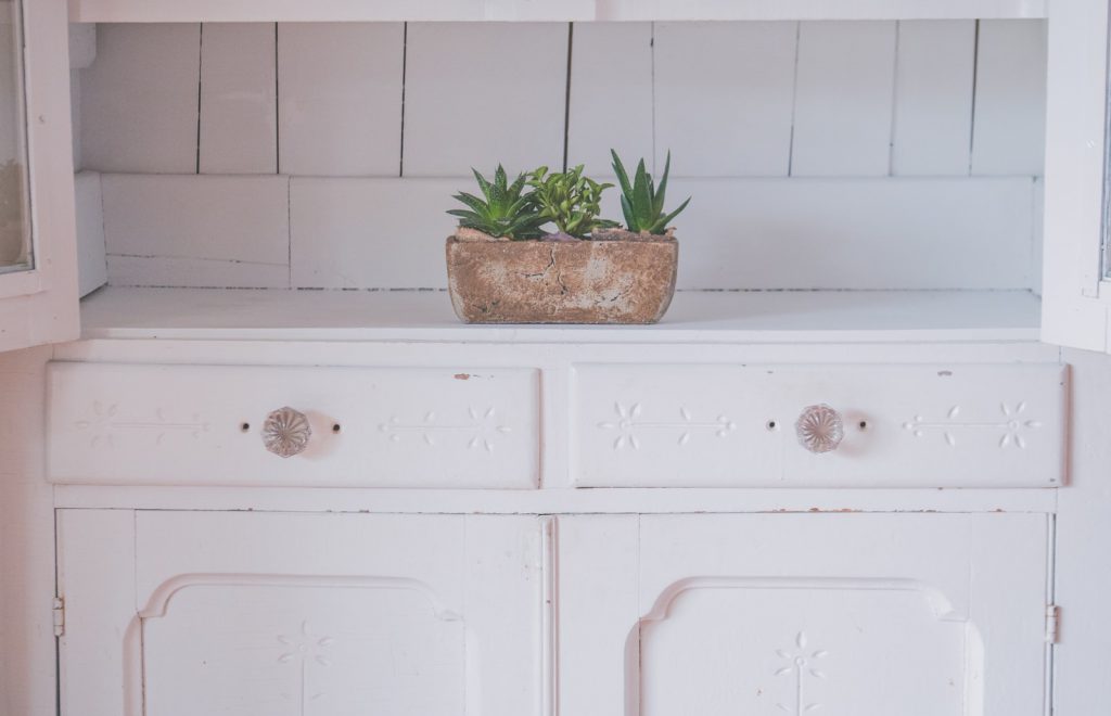 white wooden sideboard